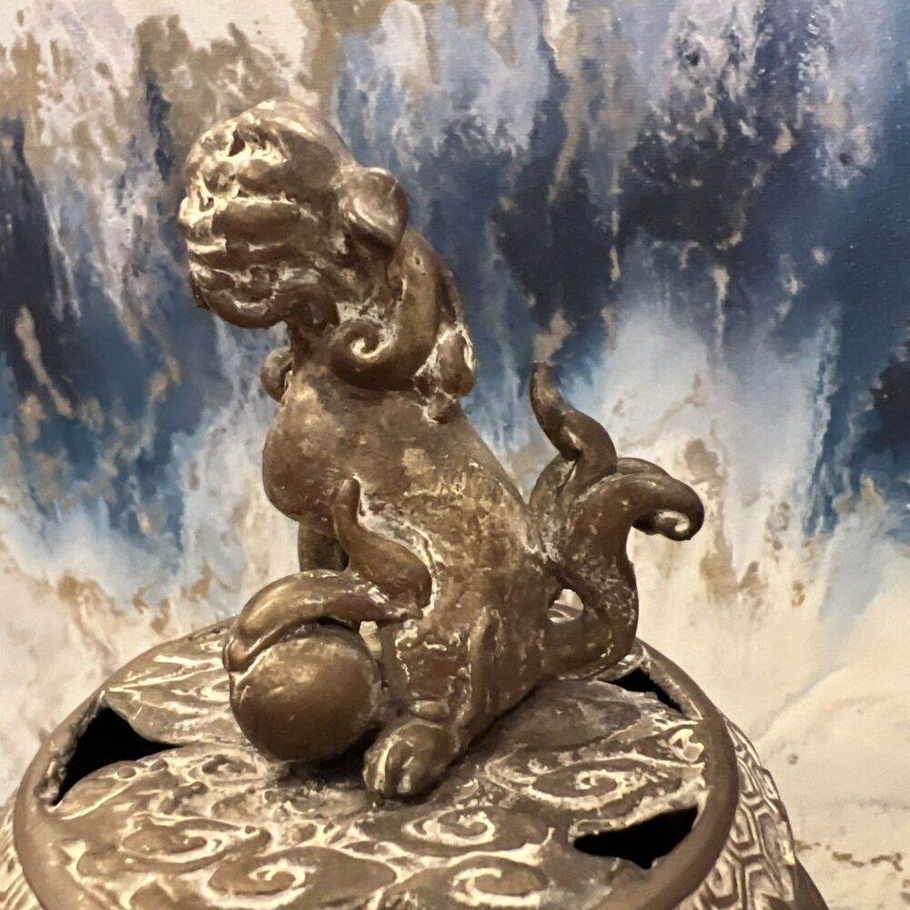 Qianlong Marked Copper Cloisonne Dragon Beast 2 Ear Incense Burner Censer - Picture 2 of 16